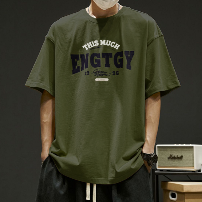 데일로엔 남자 빈티지 레터링 박스핏 반팔티