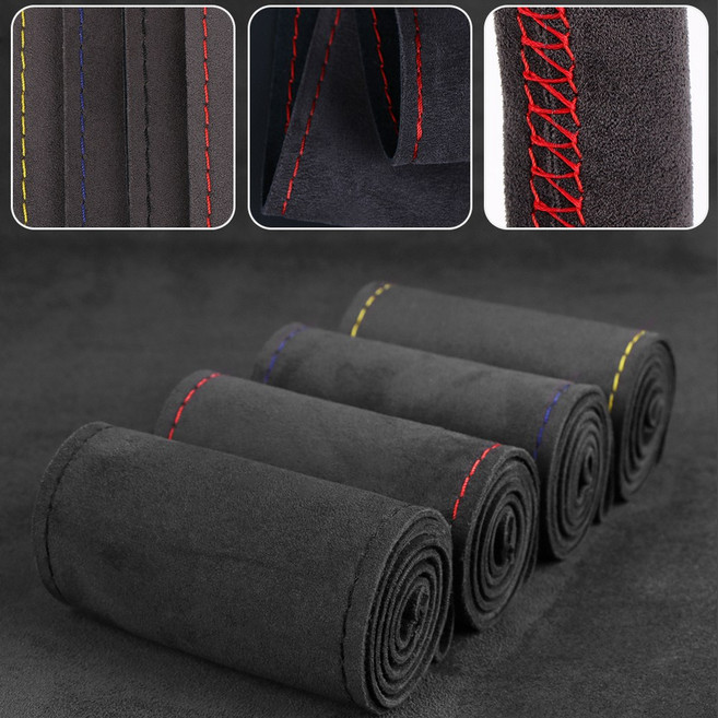 자동차 핸들커버 스웨이드 소재 부드럽고 편안한 촉감 남녀공용 핸들 보호 차량 인테리어, 블랙 + 블루