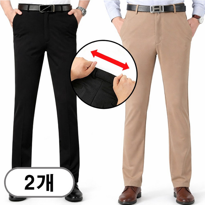 차쿠 1+1 남성 정장 바지 스판 고탄력 슬랙스 허리밴딩 오피스바지 비즈니스 바지 중년 빅사이즈 여름 봄 가을