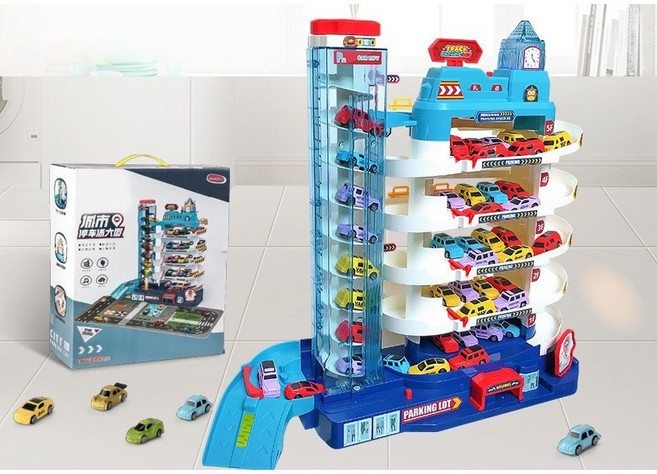 汽車軌道樂園 恐龍主題盤山公路 拼裝軌道車 兒童益智玩具, 城市停車場大廈(6層), 1個