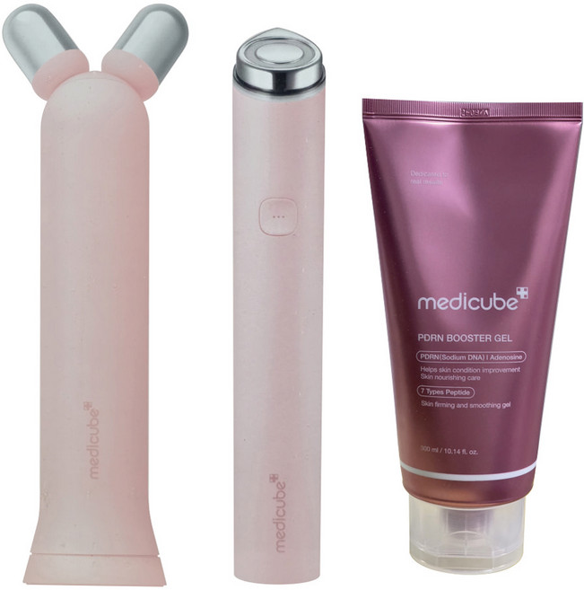 메디큐브 부스터프로 미니 플러스 + EMS 부스터 브이롤러 헤드 + 전용부스터젤 (IN), 핑크, 메디큐브 부스터프로 미니플러스