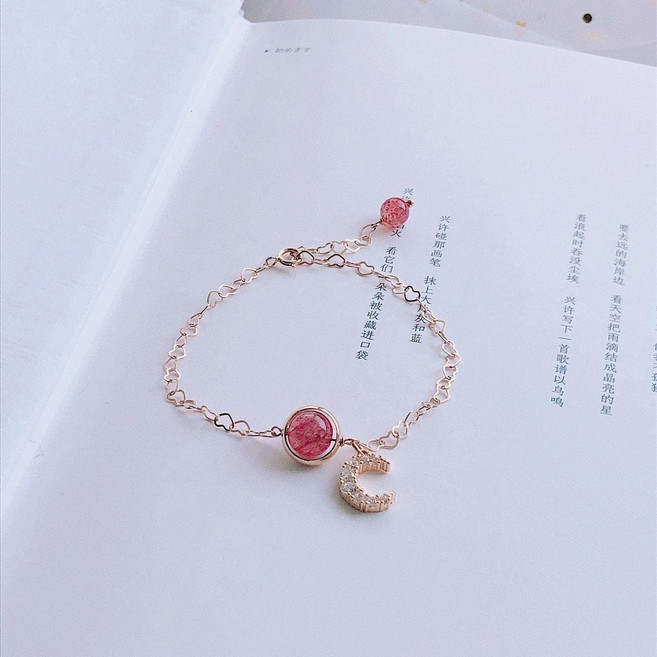 韓版簡約草莓晶粉晶手鍊手串 時尚女性水晶飾品