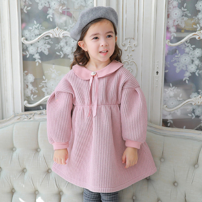 꽃단추골지 기모 긴팔 여아 아동 유아 어린이 원피스 어린이집 등원룩 크리스마스 파티 조카 선물