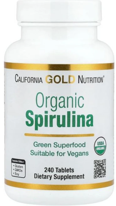 캘리포니아 골드 뉴트리션의 유기농 스피룰리나 보충제 면역증진제가 함유된 그린 슈퍼푸드 비건 친화적 글루텐 프리 비-GMO 500mg 240정 함유, 1개 - 쿠팡