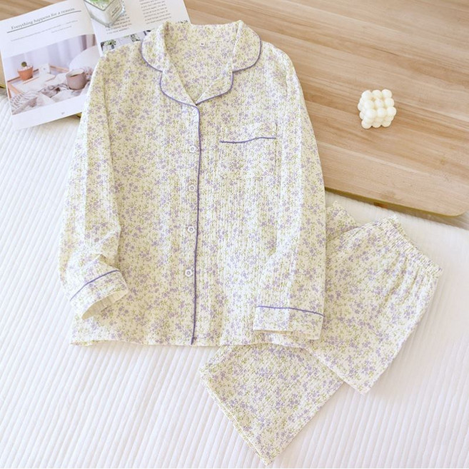 고급 순면 로맨틱 꽃 잠옷 세트 3컬러