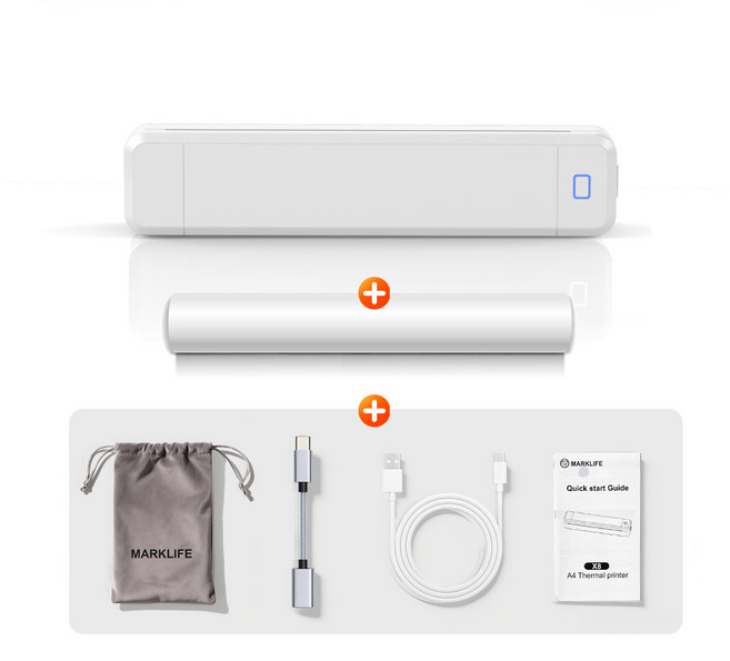 에비크 휴대용 프린터 A4 블루투스 무선 미니 소형 프린터기, 화이트, X8