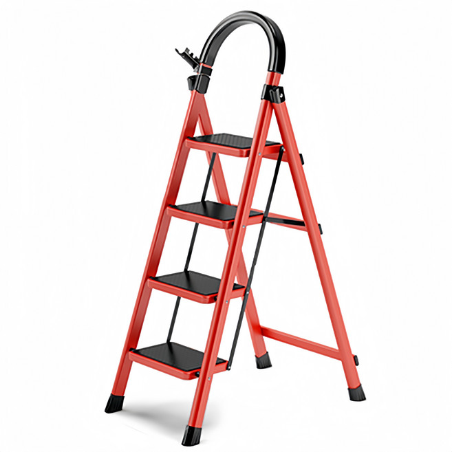 사다리 접이식사다리 탄소강 가정용사다리 레드 4단/5단, 1개