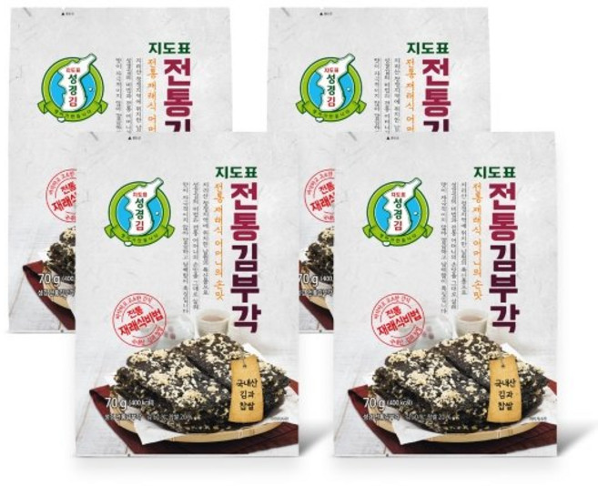 [성경김본사] 지도표성경김 찹쌀 전통 김부각 70gx4봉, 1개