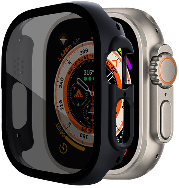 더조은셀러 애플워치 호환 사생활 보호 프라이버시 강화유리 케이스, 블랙, 1개