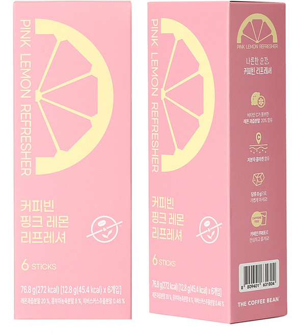 커피빈 핑크 레몬 리프레셔 차 분말, 12.8g, 6개입, 2개