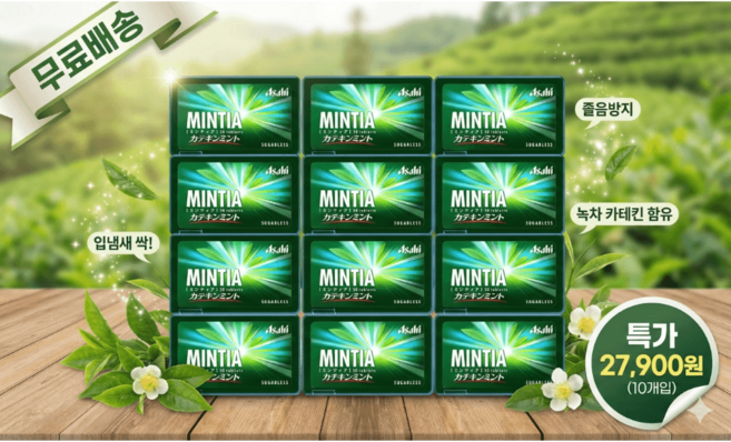 일본 민티아 카테킨 민트 10개 대용량 녹차 입냄새 제거 캔디, 7g