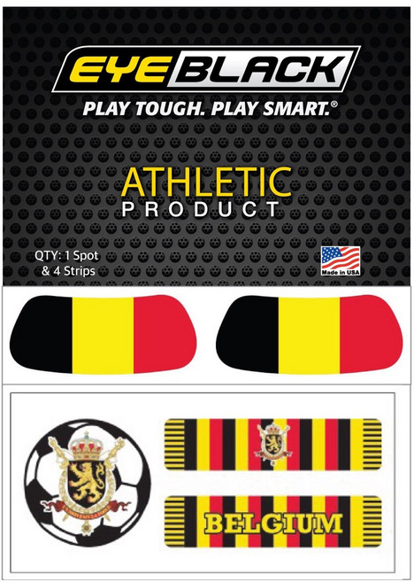 EYEBLACK 국가대표 국기 아이블랙 1쌍 + 축구 스트립 세트 (총 5 pcs) 월드컵 응원템 각종 스포츠 축구 야구 MADE IN USA, 1세트, 벨기에 BELGIUM