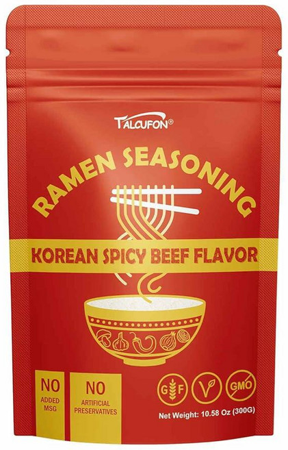 TALCUFON 한국 매운 쇠고기 라멘 시즈닝 소금 감소 글루텐 프리 비건 국수 수프 파우더 라면용 299.9g(10.5온스) 254700, TALCUFON 한국 매운 쇠고기 라멘 시즈닝 소금 감, 300g