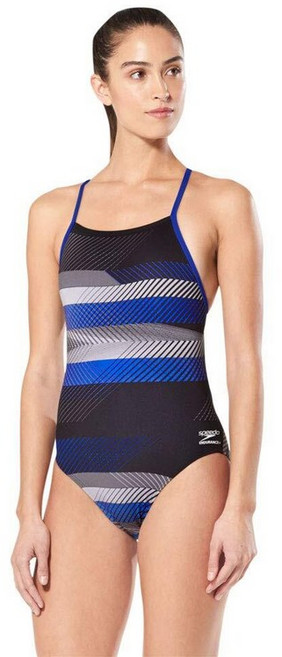 Speedo 스피도 여성용 수영복 원피스 Endurance+ 크로스 백 프린트 성인 팀 색상 블랙 353870 5548071302, 20, The Fast Way Speedo Blue