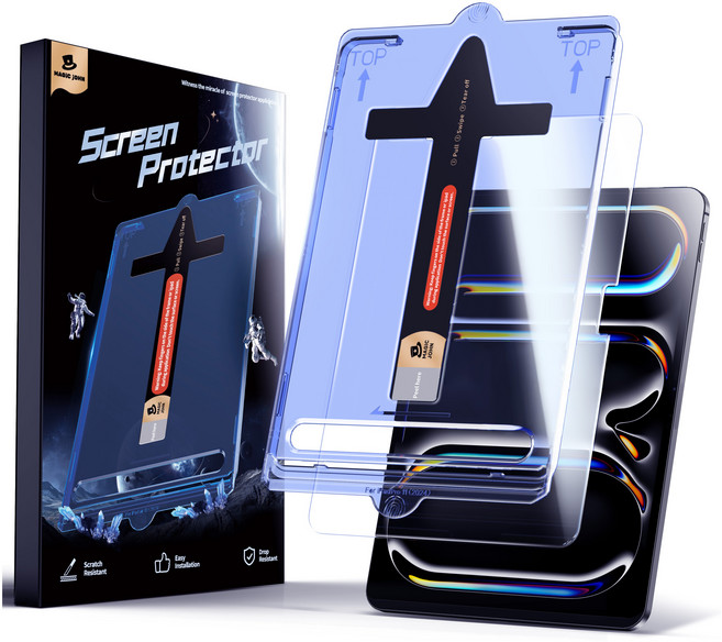 MAGIC JOHN 매직존 아이패드 고화질 강화유리 액정보호필름 지문 스크래치방지 먼지제거 풀커버+부착키트 1매입, 1세트, 투명