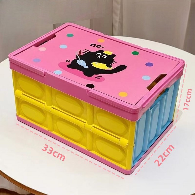 모미엘 우드트레이 폴딩박스 접이식 정리함, 1개, 핑크배경검은고양이