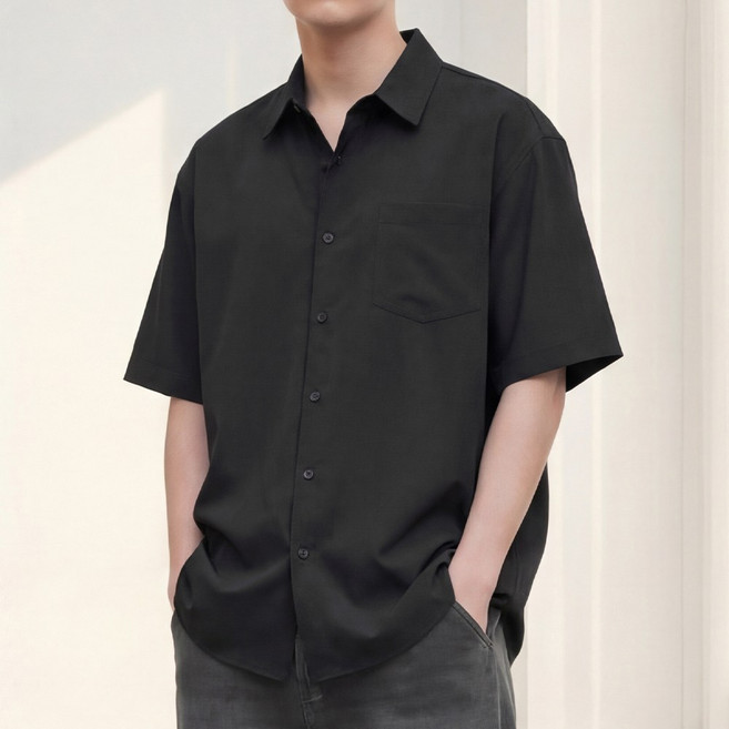 루크 남성 데일리 링클프리 반팔 셔츠 구김 없는 오버핏 여름 반팔티 루즈핏 봄 가을 남방 카라 포켓 심플 상의