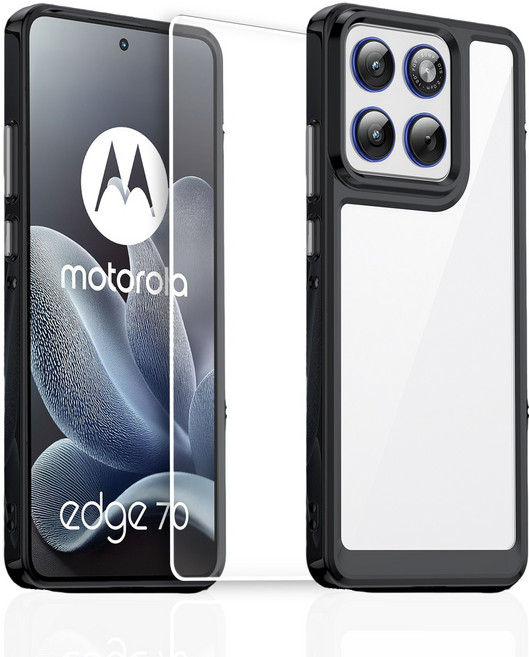 모토로라 엣지 70 올인원 투명 범퍼 케이스 + 액정강화 방탄유리 필름
