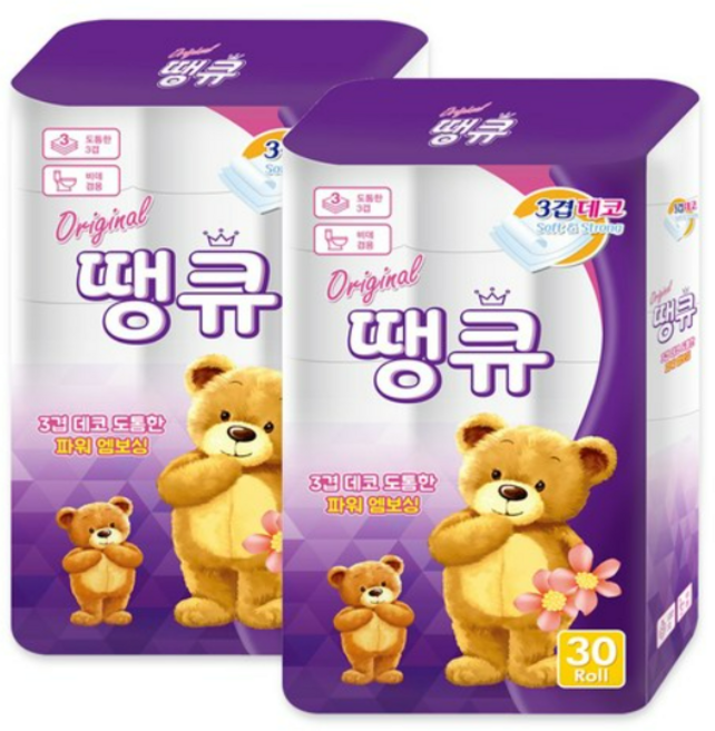 Original 땡큐 화장지 3겹 30롤 x 2팩, 8팩