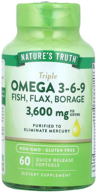 Nature's Truth 트리플 오메가3-6-9 생선 아마 보리지 빠른 방출 소프트젤 60정 Truth (네이처스 트루스), Nature's Truth, 트리플 오메가3-6-9,, 1개
