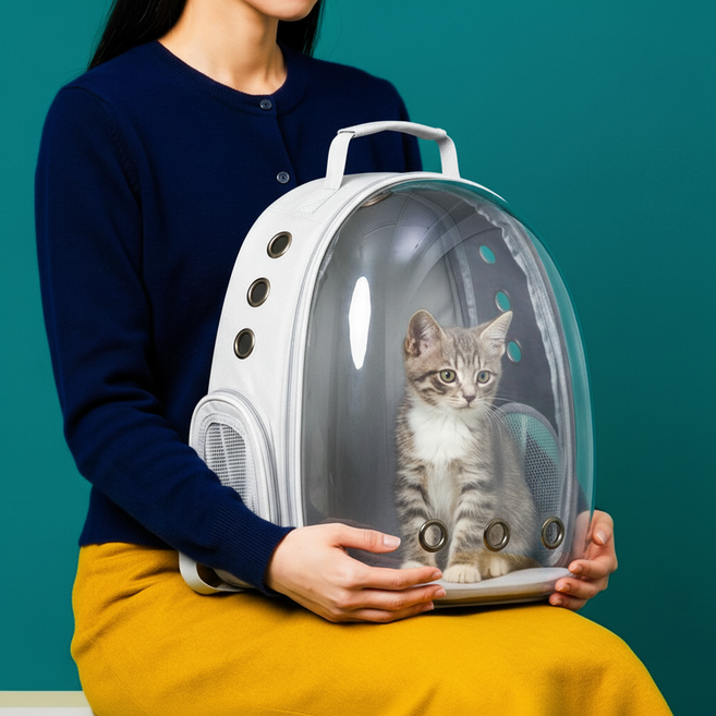우아지오 반려동물 투명 외출가방 우주선 백팩, 1개, 그레이
