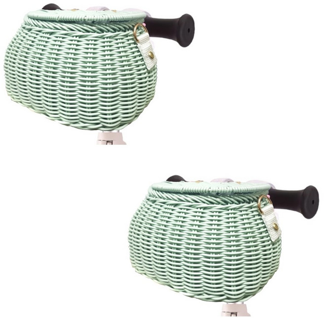 발통마켓 자전거 라탄 바구니 킥보드 핸들 가방, 2개, 연그린