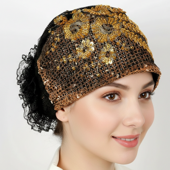 더토토리 H52 코사지 중년여성 새치 두건 댄스스포츠