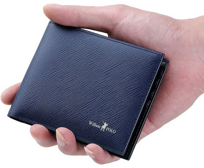 William POLO 男士真皮短夾 十字紋設計 韓版潮流商務皮夾 多卡位大容量