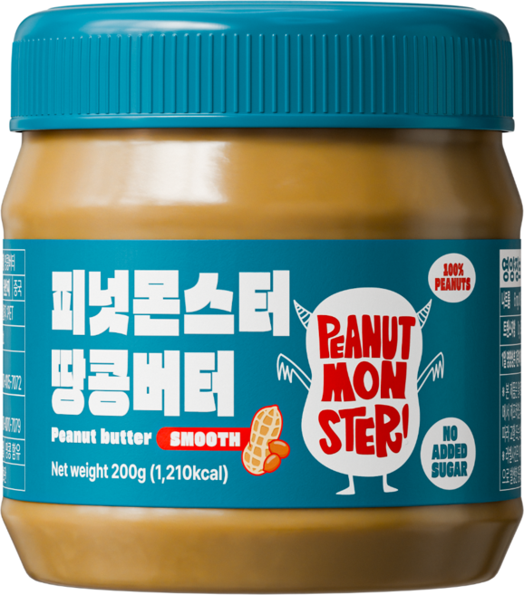 [압도적 고소함] 피넛몬스터 무첨가 무가당 100% 땅콩버터 스무스, 1개, 200g