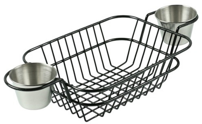 사각 소스 와이어 바스켓 2구 튀김 치킨 접시, 1개