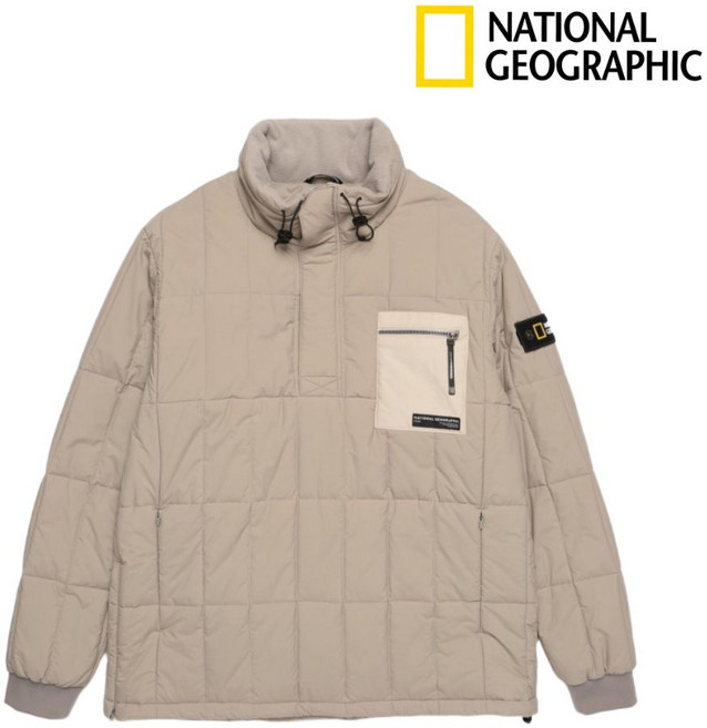 [정품] 내셔널지오그래픽 남성 퀼팅 플오버 반집업 플리스 우븐