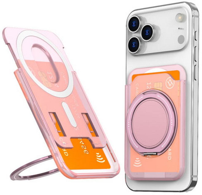 1상2템 맥세이프 카드지갑 거치대 휴대폰 홀더, 투명핑크, 1개