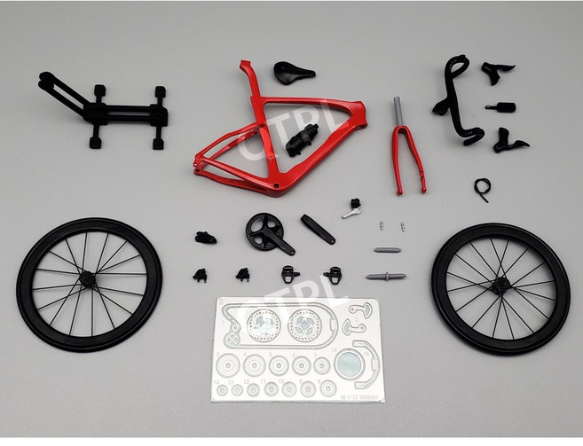 HOBBIT BIKE 1/12 프리컬러 로드바이크 미니어처 수지 조립형 자전거 모형 키트, 레드 (워터 데칼 포함), 1개