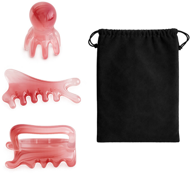 TGL 괄사 바디 페이스 두피 마사지기 3종세트(파우치 증정), 핑크, 1세트