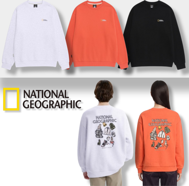 국내매장정품 내셔널지오그래픽 맨투맨 NATIONAL 남녀공용 기모 맨투맨 오버핏 캐주얼 맨투맨 겨울 맨투맨 티셔츠 여성 맨투맨 남성 맨투맨 보온성 늘어남 방지 라운드넥 맨투맨