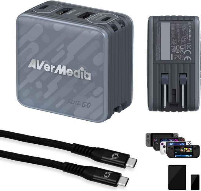 erMedia Elite Go - 스트리밍용 USB-C 캡처 카드 4K60 HDMI 출력 080p60 휴대용 스위치 2 TV 독 00W GaN 충전 허브 PC Mac 핸드헬드, White