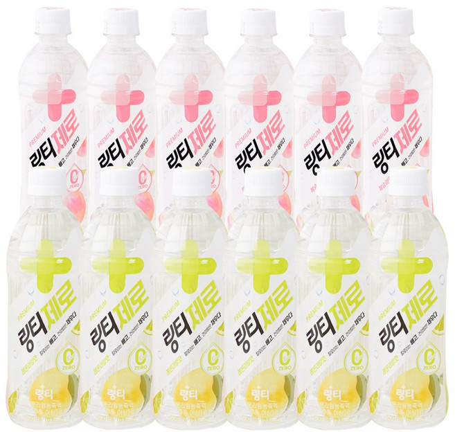 링티제로 500ml 2종 x12개 (복숭아x6 + 레몬x6)/비타민 음료