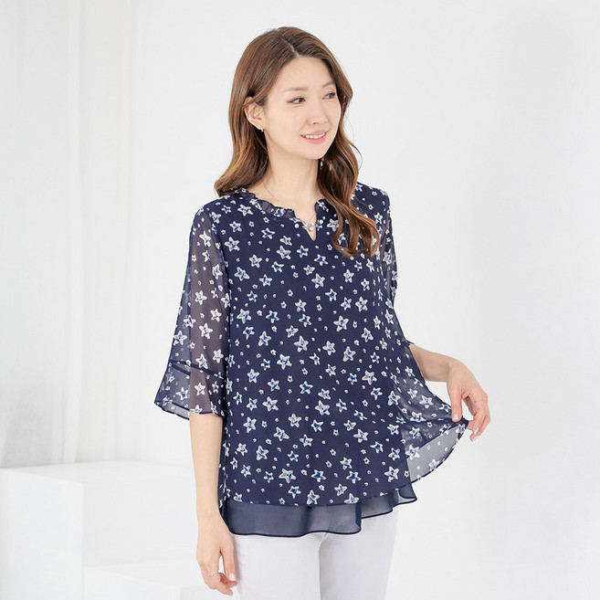 엄마옷 블라우스 반팔 쉬폰 이중 6CVB03224마담 중년여성 빅사이즈 50대 60대 70대 할머니옷