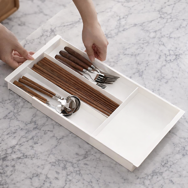 보화점 길이조절 확장형 싱크대 하부장 서랍 수저정리함 세척 가능, 1개, 화이트