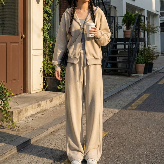 폴앤폴 여성 후드 집업 트레이닝 세트 상하의 셋업