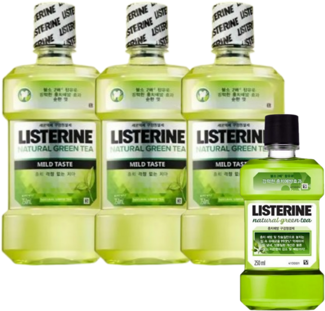 리스테린 내추럴 그린티 마일드 750ml 3개 + 250ml 1개, 리스테린액 쿨민트 750ml, 3개 + 250ml, 1, 750ml, 250ml
