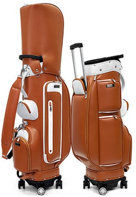 PGM 바퀴형캐디백 골프가방 방수 스탠드백 사륜 360도 회전 히든 스틱 캐디백 플랫 푸시 가능 예인 가능, 브라운