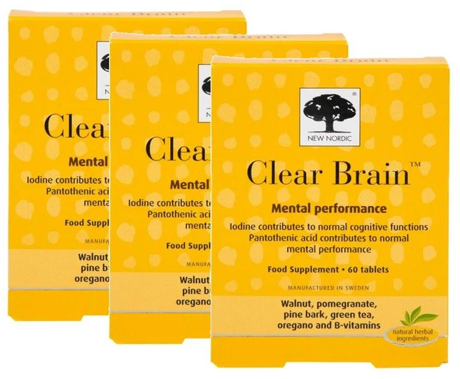 뉴 노르딕 클리어 브레인 멘탈퍼포먼스 월넛 파인바크 그린티 비타민 new nordic Clear Brain, 3개, 60정 - 쿠팡