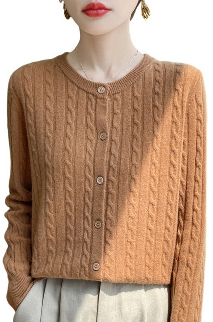 여성 기본핏 라운드넥 세로 꽈배기 데일리 니트 가디건 아유꽈가디건 Women's Cardigan DMR542