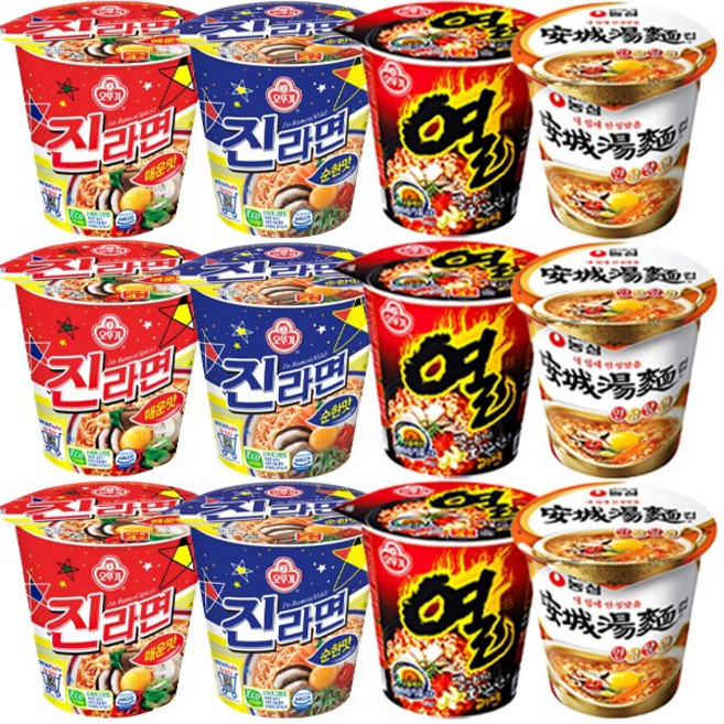 소컵라면 12종 (진라면 매운맛 + 순한맛 + 열라면 + 안성탕면)