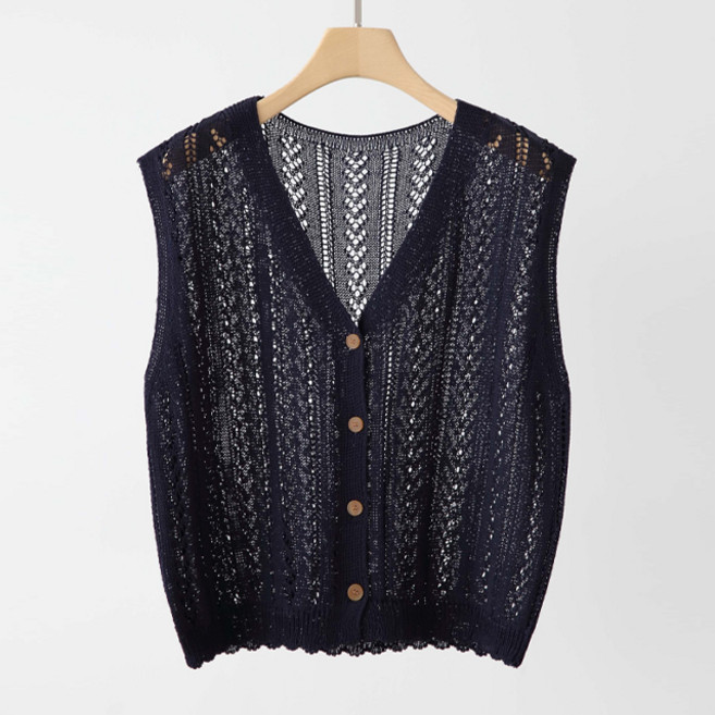 제니트 미닝 펀칭 루즈핏 브이넥 단추 니트 조끼 j393