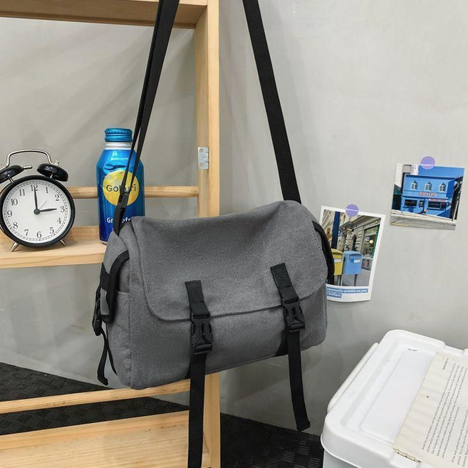 男士帆布郵差包，大容量單肩斜挎包，工裝通勤包, 加厚灰色