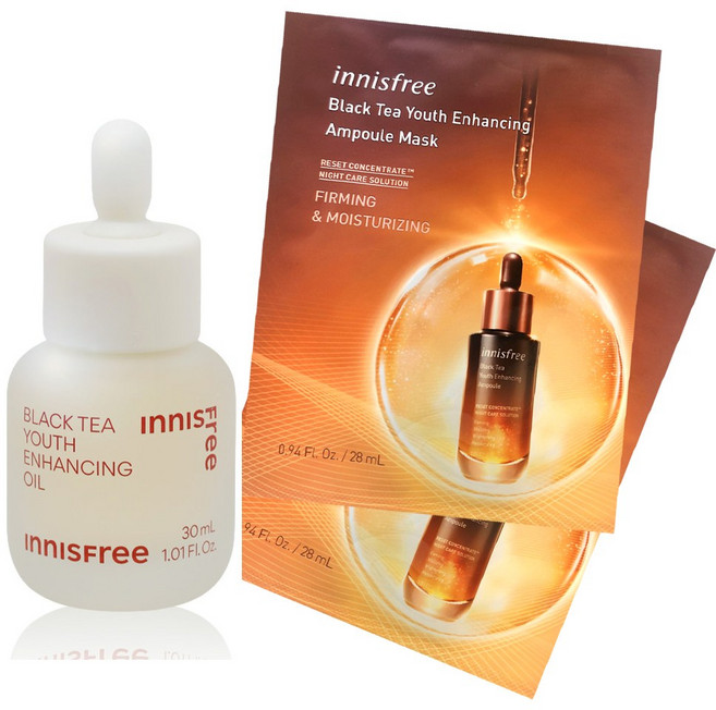 이니스프리 블랙티 유스 인핸싱 오일 30mL+(마스크 2장증정), 1개, 30ml