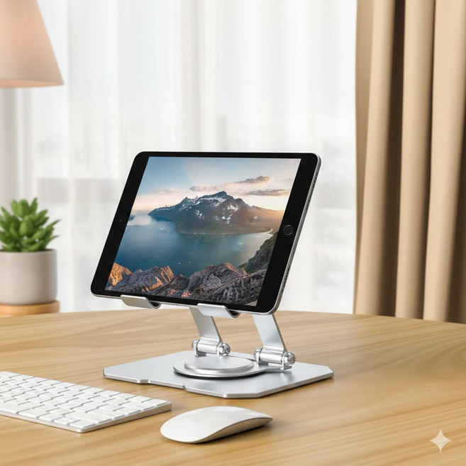 올데이샵 각도조절 튼튼 접이식 360도 회전 태블릿 거치대, 1개, 실버