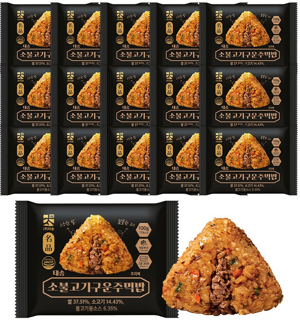 까박 태송 소불고기 구운 주먹밥 냉동 국내산쌀 삼각김밥, 16개, 100g